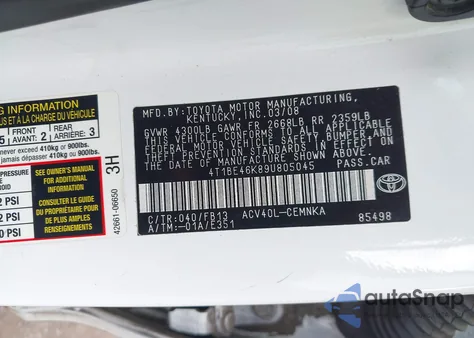 2009 Toyota Camry из США, поврежденный, VIN 4T1BE46K89U805045